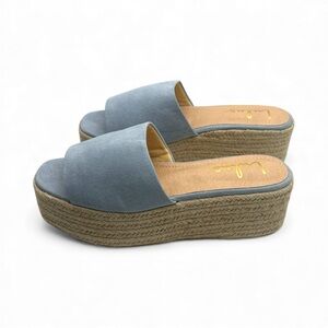 New in box | Lulu's Baby Blue‎ Suede O’ahu 2 Platform Espadrille Slides
